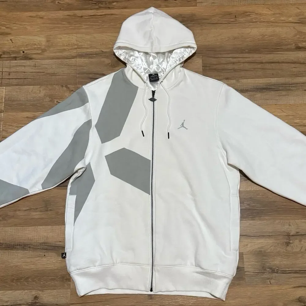 Y2K Air Jordan Zip Up Hoodie White Grey 286930-100 Vintage Sweatshirt
